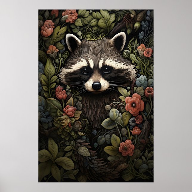 Tvättbjörns blomstertryck, Mörk akademi vägg Poster (Framsidan)