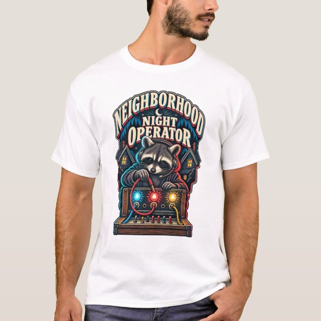 Tvättbjörns granngårds nattoperatör t shirt (Framsida)