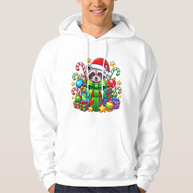 Tvättbjörns julpresentparad hoodie (Framsida)