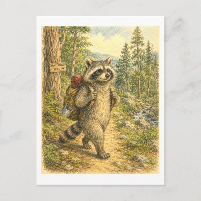 Tvättbjörns vandringsillustration vykort (Framsida)