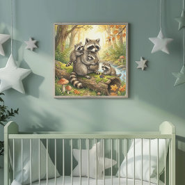 Tvättbjörnsmamma och hennes ungar dagis poster