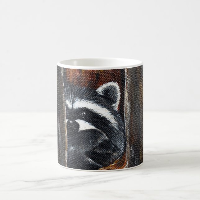 Tvättbjörnsmamma och unge-målning kaffemugg (Center)