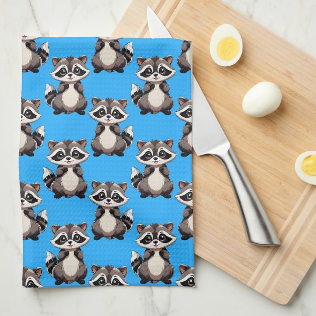 Tvättbjörnsmönsterdesign Blå  Kökshandduk (Vikt i Fjärdedel)