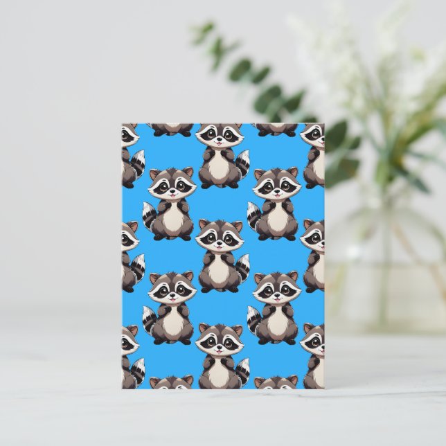 Tvättbjörnsmönsterdesign Blå  Vykort (Stående Fram)