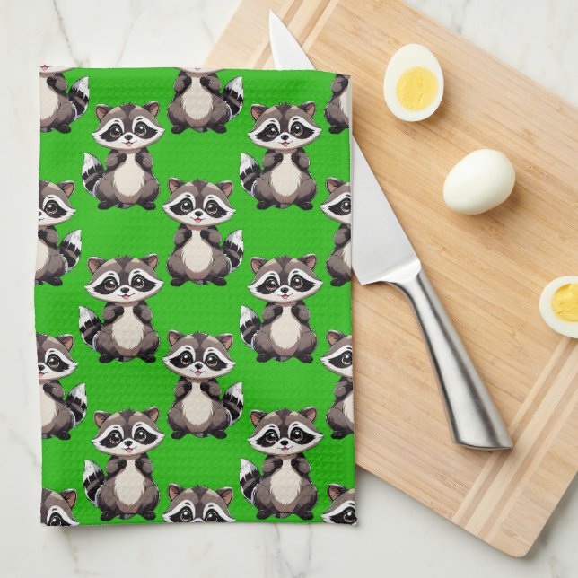 Tvättbjörnsmönsterdesign Grön  Kökshandduk (Vikt i Fjärdedel)