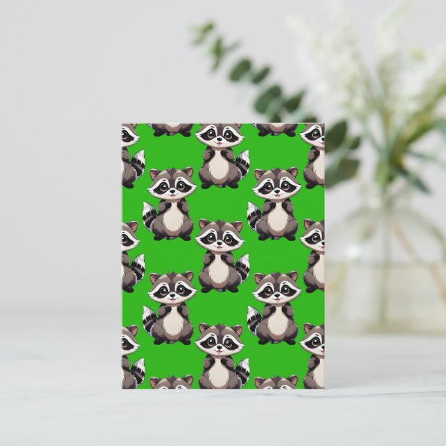 Tvättbjörnsmönsterdesign Grön  Vykort (Stående Fram)