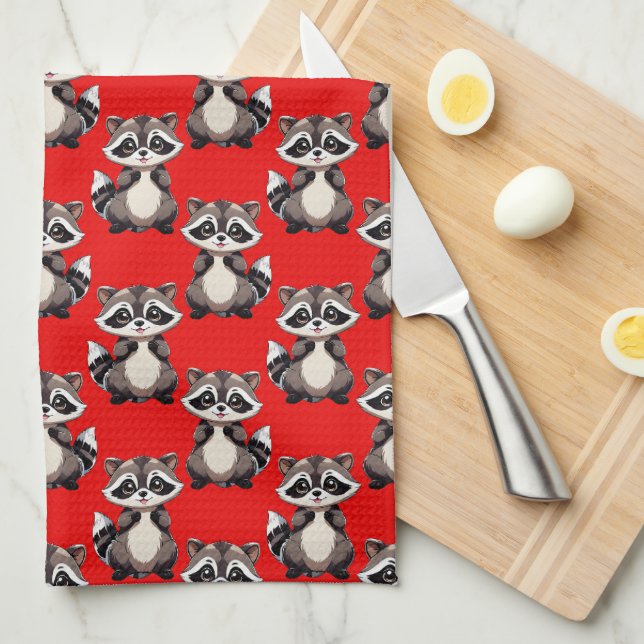 Tvättbjörnsmönsterdesign Röd Kökshandduk (Vikt i Fjärdedel)