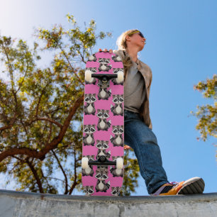 Tvättbjörnsmönsterdesign Rosa Mini Skateboard Bräda 18,5 Cm