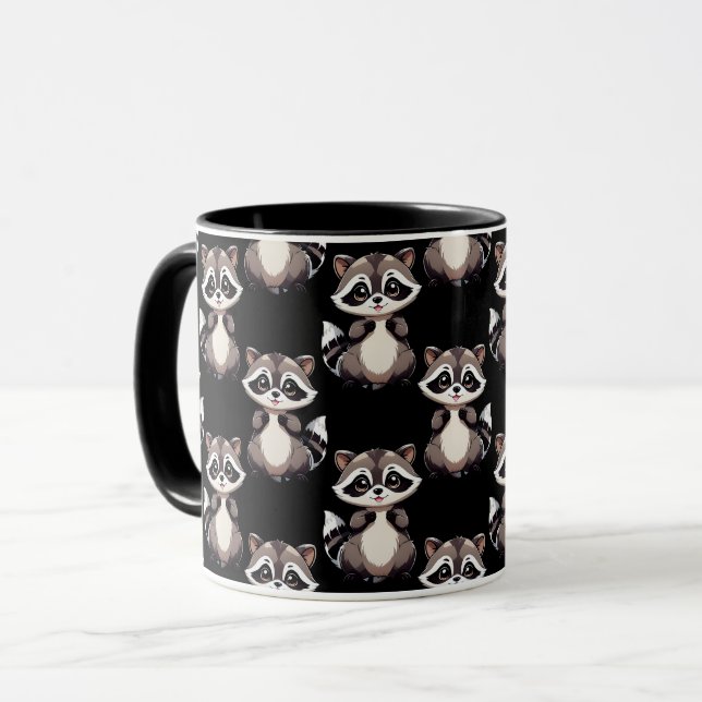 Tvättbjörnsmönsterdesign svart  mugg (Framsida vänster)