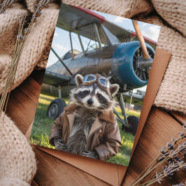 Tvättbjörnspilot Flygplan Rolig Foto Födelsedag Vykort