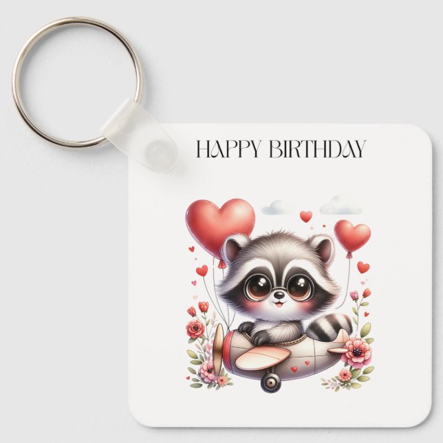 Tvättbjörnspilotfödelsedag Nyckelring (Framsida)