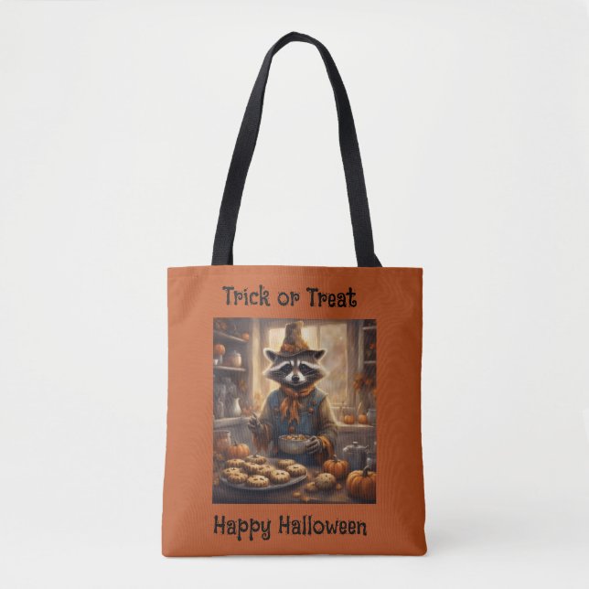 Tvättbjörnsskrämdocka lagar Halloween-middag Tygkasse (Framsida)
