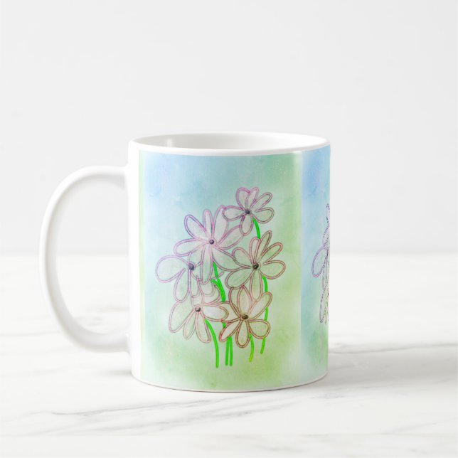 Tvättblommiga konst i en rad kaffemugg (Vänster)
