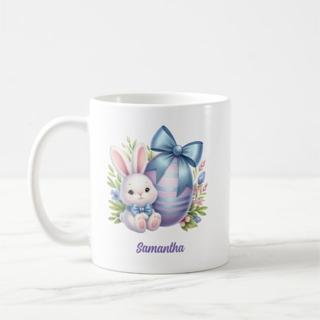 Tvättbunny med lila ägg och blått knä kaffemugg (Vänster)