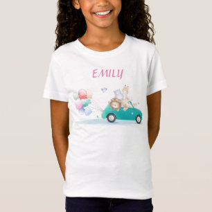 Tvättdjur som kör bil och ballonger Flicka t-shirt