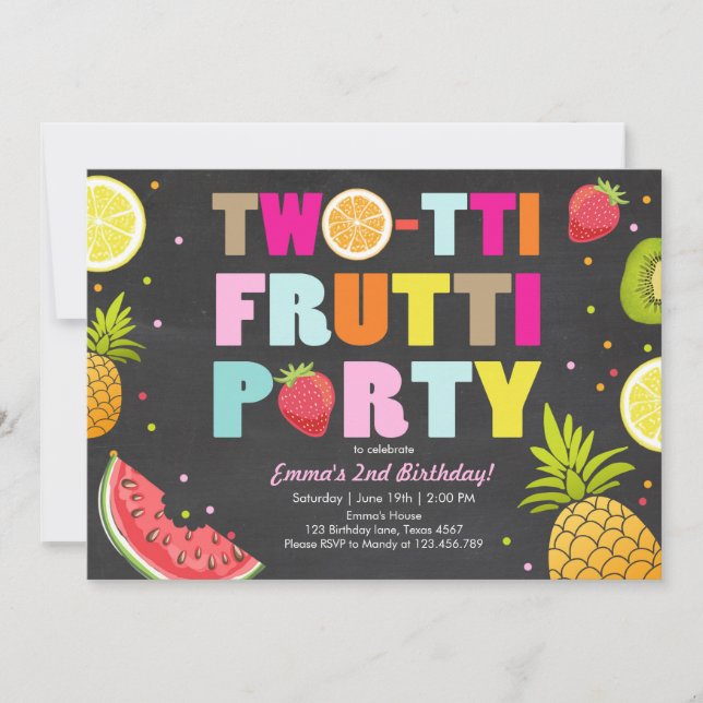 Tvåtti frutti party inbjudan Tutti fruktig födelse (Framsida)