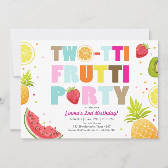 Tvåtti frutti party inbjudan Tutti fruktig födelse (Framsida)