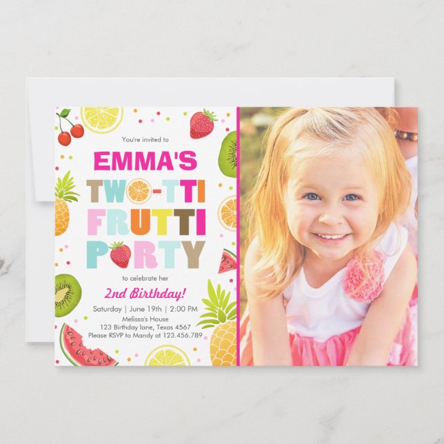 Tvåtti frutti party inbjudan Tutti fruktig födelse (Framsida)