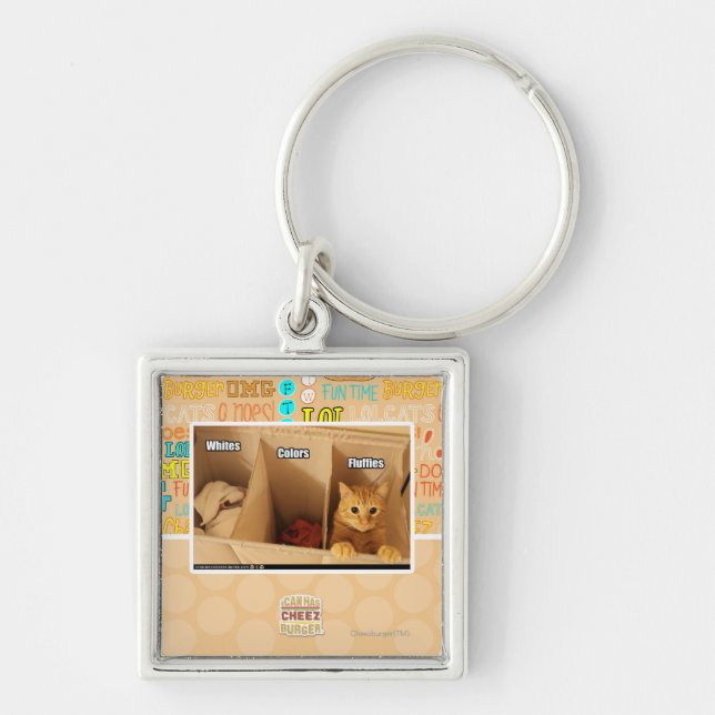 Tvättkatt Fyrkantig Silverfärgad Nyckelring (Framsidan)