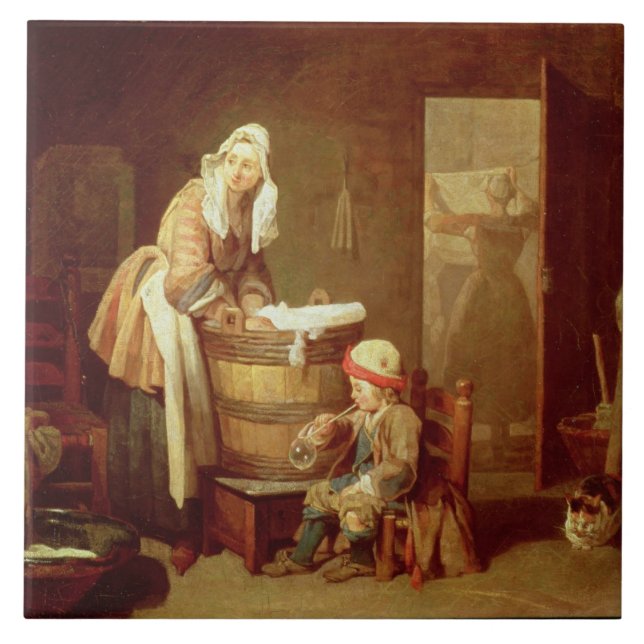 Tvättkvinnan Kakelplatta (Framsidan)