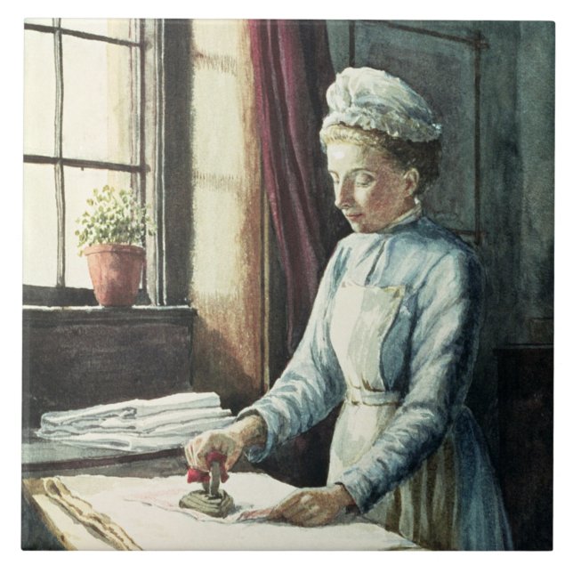 TvättMaid, c.1880 Kakelplatta (Framsidan)