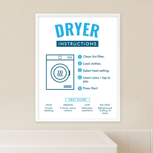 Tvättomat Torktumlare Instruktioner Skylt Poster (Fully editable tumble dryer instructions sign for laundromats)