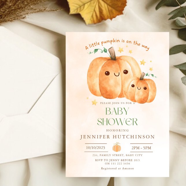 Tvättpipa på det sätt som barnet faller på inbjudningar (Cute Pumpkin On The Way Fall Baby Shower Invitation)