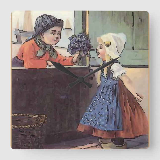 Tvättstuga tar tid på fyrkantig klocka (Framsida)