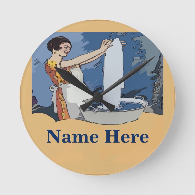 Tvättstuga tar tid på rund klocka (Framsida)