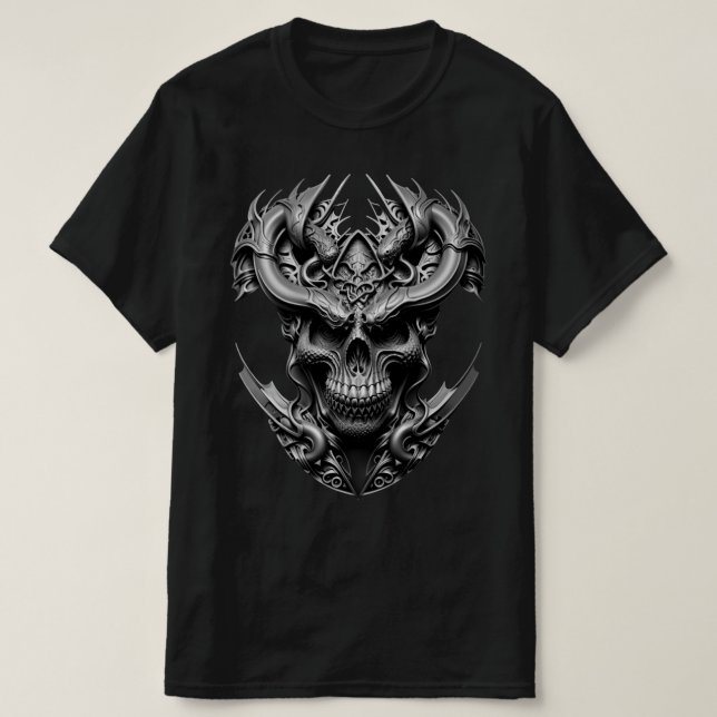 Tvetydig teckning Dragon Alien Creature Skull-desi T Shirt (Design framsida)