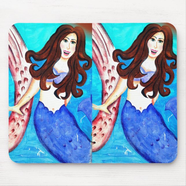 Tvillin brunette sjöjungfru mousepad musmatta (Framsidan)