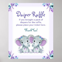 Tvillin Elephant Diaper Raffle Baby Shower Game-sk Poster