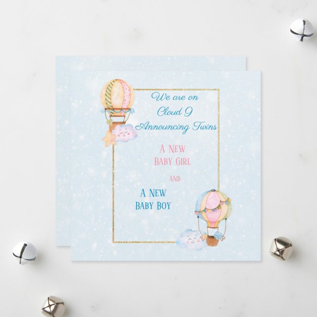 Tvillin Girl and Boy Birth Announcement Julkort (Fram/Back In Situ)