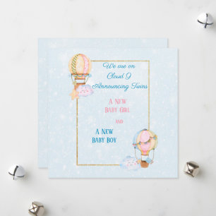 Tvillin Girl and Boy Birth Announcement Julkort