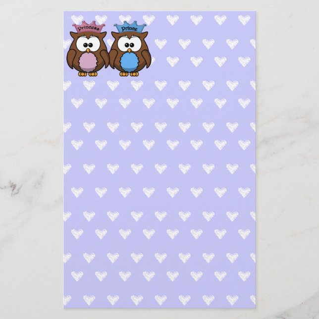 Tvillin uggla princess & prince brevpapper (Framsida)