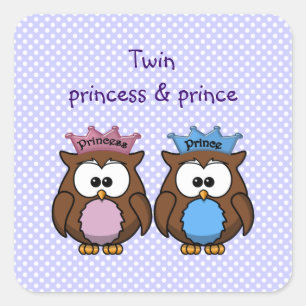 Tvillin uggla princess & prince fyrkantigt klistermärke