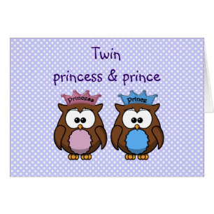 Tvillin uggla princess & prince hälsningskort