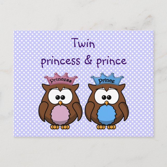 Tvillin uggla princess & prince vykort (Framsida)