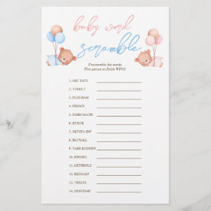 Tvilling Baby Boy Girl Scramble Baby Shower Lek Flygblad