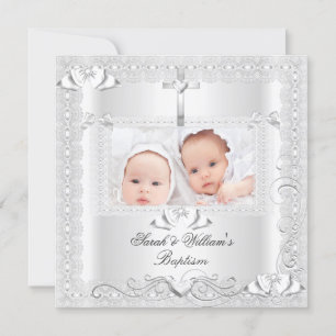 Tvilling Baby Doppojke Flickor Dopning Vit Spets Meddelande