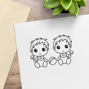 Tvilling Baby Pojkar Färg Me Stämpel