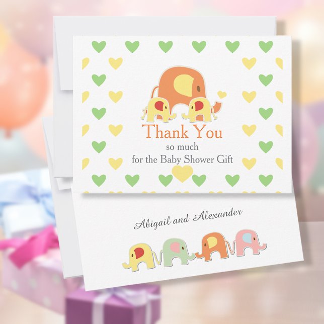 Tvilling Babys Elefant Tema Baby Shower  Tack Kort (Skapare uppladdad)