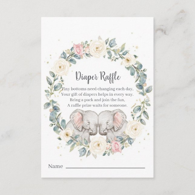 Tvilling Babyshower Blöja Lotteri Kort – Akvarell (Framsida)