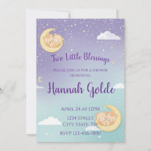 Tvilling Babyshower-inbjudan Sovande Djur Måne Inbjudningar
