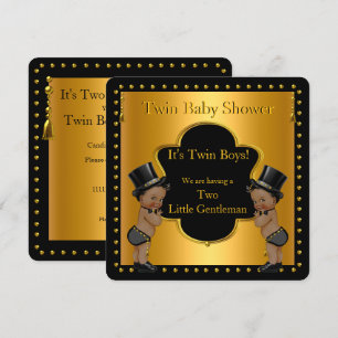 Tvilling Babyshower Pojkar Little Gentleman Etnisk Inbjudningar