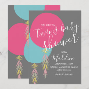 Tvilling Babyshower Tassel Boho Ballong Inbjudan