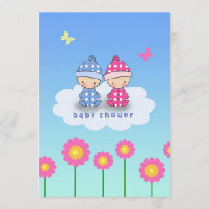 Tvilling Bebis Babyshower Inbjudan