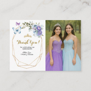 Tvilling blå och lila ros prinsessor Quinceañera Tilläggskort