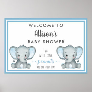 Tvilling Elefant Baby Pojke Dopp Välkommen Poster