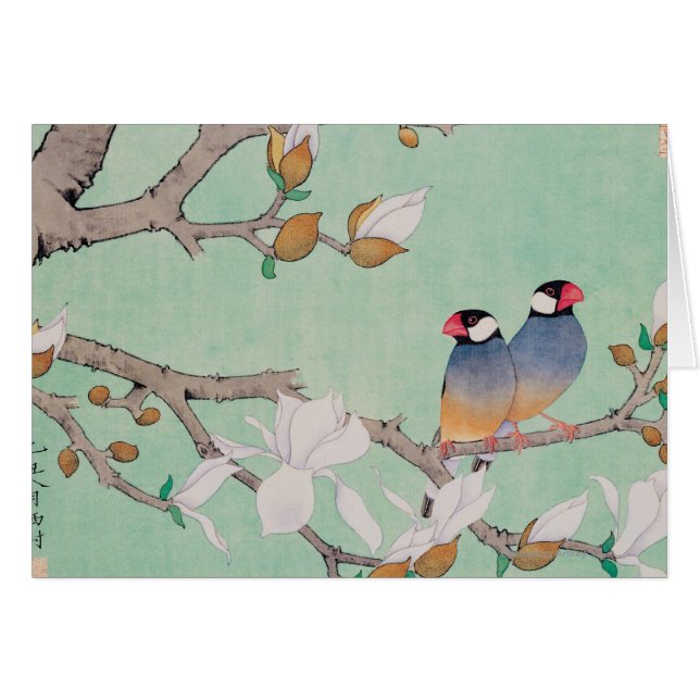 Tvilling- fåglar i grenarna hälsningskort (Framsidan Horizontal)
